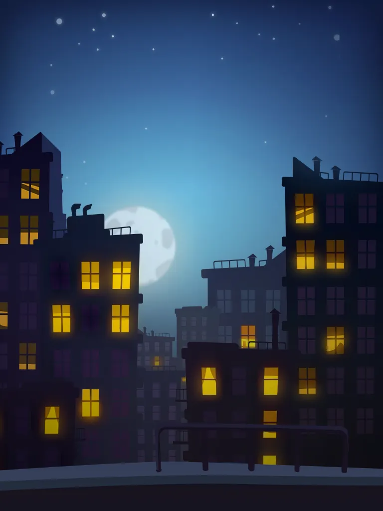 Night city skyline background art used for the game's main menu screen