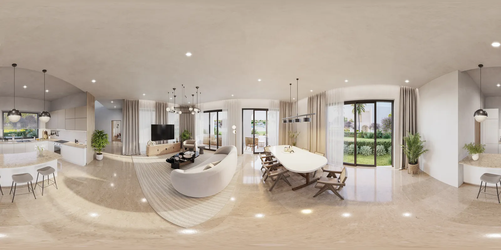 Open-plan kitchen, living and dining area